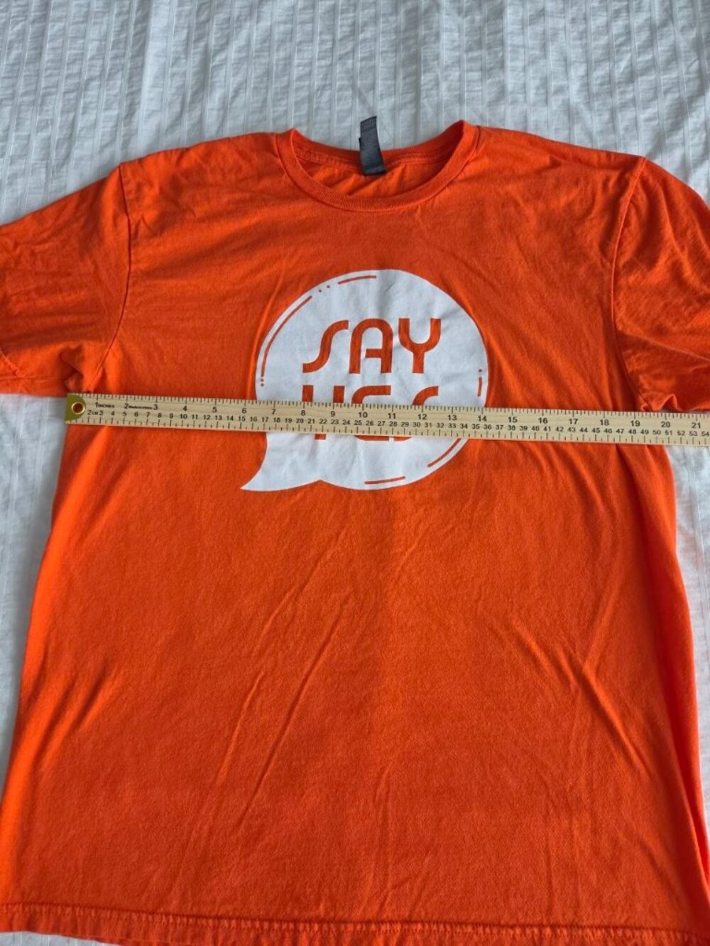 Gildan Softstyle Men's Orange "Say Yes" Graphic T-Shirt Size L 100% Cotton Seaml - Picture 8 of 8